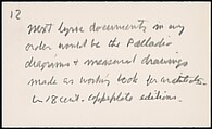 [73 Manuscripts, Typescripts, Carbons From the 1960s-70s: Van Vechten Portrait Session, Lyric Documentary Project, Yale Lecture Notes, Sale of Agee Manuscripts, MFA and Yale Exhibitions, Caroline Freud, and Personal Writing], Walker Evans (American, St. Louis, Missouri 1903–1975 New Haven, Connecticut), Pencil/ink on paper