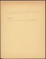 [73 Manuscripts, Typescripts, Carbons From the 1960s-70s: Van Vechten Portrait Session, Lyric Documentary Project, Yale Lecture Notes, Sale of Agee Manuscripts, MFA and Yale Exhibitions, Caroline Freud, and Personal Writing], Walker Evans (American, St. Louis, Missouri 1903–1975 New Haven, Connecticut), Pencil/ink on paper