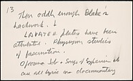[73 Manuscripts, Typescripts, Carbons From the 1960s-70s: Van Vechten Portrait Session, Lyric Documentary Project, Yale Lecture Notes, Sale of Agee Manuscripts, MFA and Yale Exhibitions, Caroline Freud, and Personal Writing], Walker Evans (American, St. Louis, Missouri 1903–1975 New Haven, Connecticut), Pencil/ink on paper