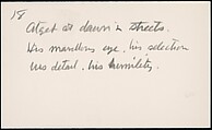 [73 Manuscripts, Typescripts, Carbons From the 1960s-70s: Van Vechten Portrait Session, Lyric Documentary Project, Yale Lecture Notes, Sale of Agee Manuscripts, MFA and Yale Exhibitions, Caroline Freud, and Personal Writing], Walker Evans (American, St. Louis, Missouri 1903–1975 New Haven, Connecticut), Pencil/ink on paper
