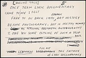 [73 Manuscripts, Typescripts, Carbons From the 1960s-70s: Van Vechten Portrait Session, Lyric Documentary Project, Yale Lecture Notes, Sale of Agee Manuscripts, MFA and Yale Exhibitions, Caroline Freud, and Personal Writing], Walker Evans (American, St. Louis, Missouri 1903–1975 New Haven, Connecticut), Pencil/ink on paper