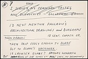 [73 Manuscripts, Typescripts, Carbons From the 1960s-70s: Van Vechten Portrait Session, Lyric Documentary Project, Yale Lecture Notes, Sale of Agee Manuscripts, MFA and Yale Exhibitions, Caroline Freud, and Personal Writing], Walker Evans (American, St. Louis, Missouri 1903–1975 New Haven, Connecticut), Pencil/ink on paper