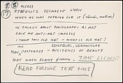 [73 Manuscripts, Typescripts, Carbons From the 1960s-70s: Van Vechten Portrait Session, Lyric Documentary Project, Yale Lecture Notes, Sale of Agee Manuscripts, MFA and Yale Exhibitions, Caroline Freud, and Personal Writing], Walker Evans (American, St. Louis, Missouri 1903–1975 New Haven, Connecticut), Pencil/ink on paper