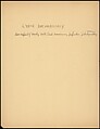 [73 Manuscripts, Typescripts, Carbons From the 1960s-70s: Van Vechten Portrait Session, Lyric Documentary Project, Yale Lecture Notes, Sale of Agee Manuscripts, MFA and Yale Exhibitions, Caroline Freud, and Personal Writing], Walker Evans (American, St. Louis, Missouri 1903–1975 New Haven, Connecticut), Pencil/ink on paper