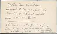 [73 Manuscripts, Typescripts, Carbons From the 1960s-70s: Van Vechten Portrait Session, Lyric Documentary Project, Yale Lecture Notes, Sale of Agee Manuscripts, MFA and Yale Exhibitions, Caroline Freud, and Personal Writing], Walker Evans (American, St. Louis, Missouri 1903–1975 New Haven, Connecticut), Pencil/ink on paper
