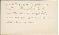 [73 Manuscripts, Typescripts, Carbons From the 1960s-70s: Van Vechten Portrait Session, Lyric Documentary Project, Yale Lecture Notes, Sale of Agee Manuscripts, MFA and Yale Exhibitions, Caroline Freud, and Personal Writing], Walker Evans (American, St. Louis, Missouri 1903–1975 New Haven, Connecticut), Pencil/ink on paper
