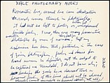 [73 Manuscripts, Typescripts, Carbons From the 1960s-70s: Van Vechten Portrait Session, Lyric Documentary Project, Yale Lecture Notes, Sale of Agee Manuscripts, MFA and Yale Exhibitions, Caroline Freud, and Personal Writing], Walker Evans (American, St. Louis, Missouri 1903–1975 New Haven, Connecticut), Pencil/ink on paper