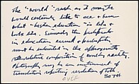 [73 Manuscripts, Typescripts, Carbons From the 1960s-70s: Van Vechten Portrait Session, Lyric Documentary Project, Yale Lecture Notes, Sale of Agee Manuscripts, MFA and Yale Exhibitions, Caroline Freud, and Personal Writing], Walker Evans (American, St. Louis, Missouri 1903–1975 New Haven, Connecticut), Pencil/ink on paper