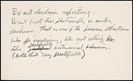 [73 Manuscripts, Typescripts, Carbons From the 1960s-70s: Van Vechten Portrait Session, Lyric Documentary Project, Yale Lecture Notes, Sale of Agee Manuscripts, MFA and Yale Exhibitions, Caroline Freud, and Personal Writing], Walker Evans (American, St. Louis, Missouri 1903–1975 New Haven, Connecticut), Pencil/ink on paper
