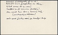 [73 Manuscripts, Typescripts, Carbons From the 1960s-70s: Van Vechten Portrait Session, Lyric Documentary Project, Yale Lecture Notes, Sale of Agee Manuscripts, MFA and Yale Exhibitions, Caroline Freud, and Personal Writing], Walker Evans (American, St. Louis, Missouri 1903–1975 New Haven, Connecticut), Pencil/ink on paper