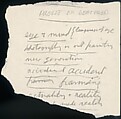 [73 Manuscripts, Typescripts, Carbons From the 1960s-70s: Van Vechten Portrait Session, Lyric Documentary Project, Yale Lecture Notes, Sale of Agee Manuscripts, MFA and Yale Exhibitions, Caroline Freud, and Personal Writing], Walker Evans (American, St. Louis, Missouri 1903–1975 New Haven, Connecticut), Pencil/ink on paper