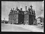 [Gothic Revival Building with Clocktower, Police Station, Cambridge, Massachusetts], Walker Evans  American, Film negative