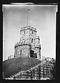 [Rusticated Castle Turret with American Flag, Somerville, Massachusetts], Walker Evans  American, Film negative