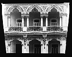 [Façade Detail of Balconied House with Baroque Ornament, Calle Reina, Havana], Walker Evans  American, Film negative