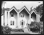 [Triple Gabled Gothic Revival House with Two Men on Porch, Nyack, New York], Walker Evans  American, Glass negative