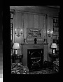 [Library Interior Showing Fireplace with Adjacent Bookshelfs and Armchairs], Walker Evans  American, Film negative