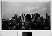 [Manhattan Skyline with Brooklyn Bridge Trussing and Cables, New York City], Walker Evans  American, Film negative