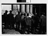 [Three 35mm Film Frames: Crowd of Men Outside Public Building, From Behind, Possibly Newcastle, Delaware], Walker Evans  American, Film negative