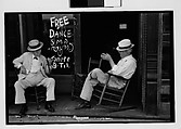 [Three 35mm Film Frames: Two Elderly Men in Conversation on Porch in Front of Painted Sign for "Free Dance", Greensboro, Alabama?], Walker Evans (American, St. Louis, Missouri 1903–1975 New Haven, Connecticut), Film negative