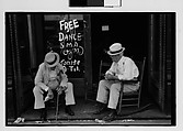 [Five 35mm Film Frames: Two Elderly Men in Conversation on Porch in Front of Painted Sign for "Free Dance", Greensboro, Alabama?], Walker Evans (American, St. Louis, Missouri 1903–1975 New Haven, Connecticut), Film negative