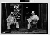 [Five 35mm Film Frames: Two Elderly Men in Conversation on Porch in Front of Painted Sign for "Free Dance", Greensboro, Alabama?], Walker Evans (American, St. Louis, Missouri 1903–1975 New Haven, Connecticut), Film negative