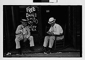 [Five 35mm Film Frames: Two Elderly Men in Conversation on Porch in Front of Painted Sign for "Free Dance", Greensboro, Alabama?], Walker Evans (American, St. Louis, Missouri 1903–1975 New Haven, Connecticut), Film negative