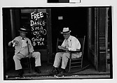 [Five 35mm Film Frames: Two Elderly Men in Conversation on Porch in Front of Painted Sign for "Free Dance", Greensboro, Alabama?], Walker Evans (American, St. Louis, Missouri 1903–1975 New Haven, Connecticut), Film negative