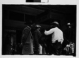 [Five 35mm Film Frames on Uncut Roll of Boy Shining Shoes on Street Corner and Men Outside Shoe Store, Tallahassee, Florida], Walker Evans (American, St. Louis, Missouri 1903–1975 New Haven, Connecticut), Film negative