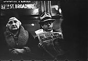 [Three 35mm Film Frames: Subway Passengers, New York City: Man in Cap Beneath 