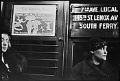 [Three 35mm Film Frames: Subway Passengers, New York City: Man in Cap Beneath 