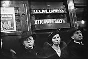 [Five 35mm Film Frames: Subway Passengers, New York City: Three Women in Hats, Women and Man Beneath "7th Ave Express" Sign], Walker Evans (American, St. Louis, Missouri 1903–1975 New Haven, Connecticut), Film negative