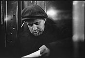 [Five 35mm Film Frames: Subway Passengers, New York City: Man in Cap Reading Newspaper, Standee Reading Book, Seated Man], Walker Evans (American, St. Louis, Missouri 1903–1975 New Haven, Connecticut), Film negative