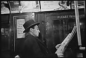 [Five 35mm Film Frames: Subway Passengers, New York City: Man, Woman Reading Newspaper, Women Beneath 