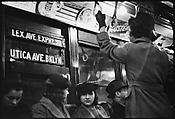 [Five 35mm Film Frames: Subway Passengers, New York City: Man, Woman Reading Newspaper, Women Beneath "Lex Ave Express" Sign, Two Women in Conversation Beneath "Broadway 7th Ave Express" Sign], Walker Evans (American, St. Louis, Missouri 1903–1975 New Haven, Connecticut), Film negative