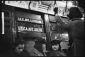 [Five 35mm Film Frames: Subway Passengers, New York City: Man, Woman Reading Newspaper, Women Beneath "Lex Ave Express" Sign, Two Women in Conversation Beneath "Broadway 7th Ave Express" Sign], Walker Evans (American, St. Louis, Missouri 1903–1975 New Haven, Connecticut), Film negative