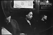 [Four 35mm Film Frames: Subway Passengers, New York City: Sleeping Man in Car Corner, Aunt Jemima Pancake Mix Advertisement in Subway Car, Woman in Fur Collar, Row of Passengers], Walker Evans (American, St. Louis, Missouri 1903–1975 New Haven, Connecticut), Film negative