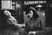 [Five 35mm Film Frames: Subway Passengers, New York City: Woman in Velvet Collar with Arm Around Child, Mother and Child, Woman in Polkadot Dress and Little Girl], Walker Evans (American, St. Louis, Missouri 1903–1975 New Haven, Connecticut), Film negative