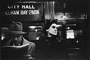 [Five 35mm Film Frames: Subway Passengers, New York City: Man Reading Newspaper, Woman Beneath 