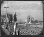 [Greek Revival House From Road with Fenceposts in Foreground, Brewster, New York], Walker Evans  American, Film negative