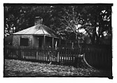 [Brick Slave Cabin?, From Moving Automobile, Louisiana], Walker Evans  American, Film negative