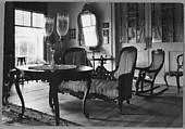 [Domestic Interior with Table, Loveseat, and Rocking Chair], Nancy Naumburg  American, Gelatin silver print