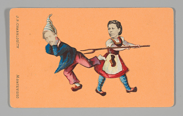 [Photo Collage: Woman with Pitchfork Aimed at Man]