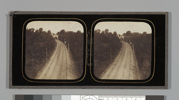 [Stereographic View of Paris-Lyon Railroad Tracks with "Ghost" Train Visible When Viewed by Transmitted Light]