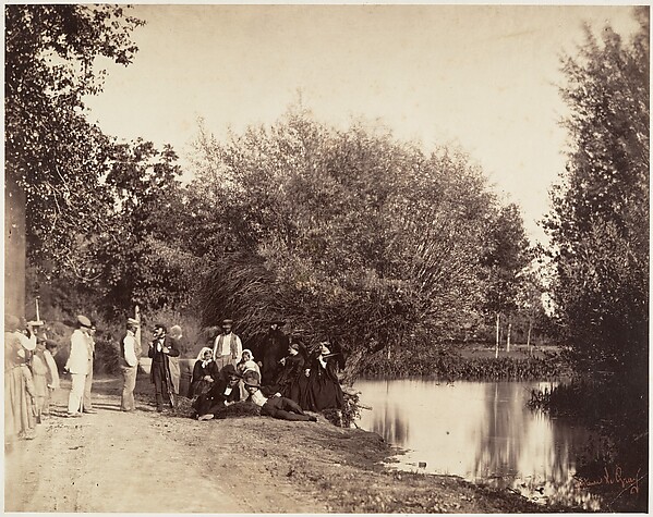 Scène près d'un étang au moulin du Petit-Mourmelon