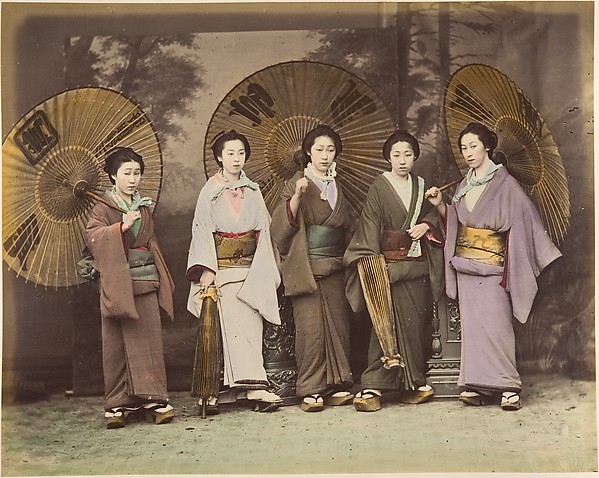 [Five Japanese Women in Traditional Dress with Parasols]