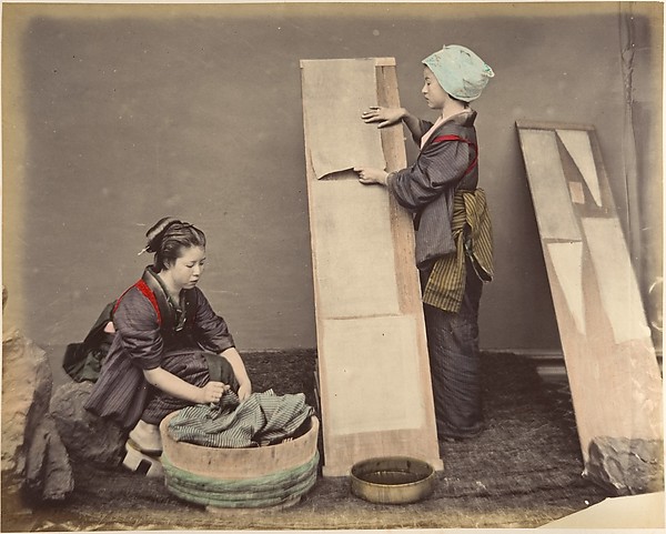 [Two Japanese Women Posing with Laundry]
