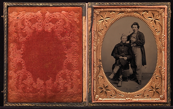 Union Soldier and Barber, tintype with applied color, 1861-65 — actual period photograph