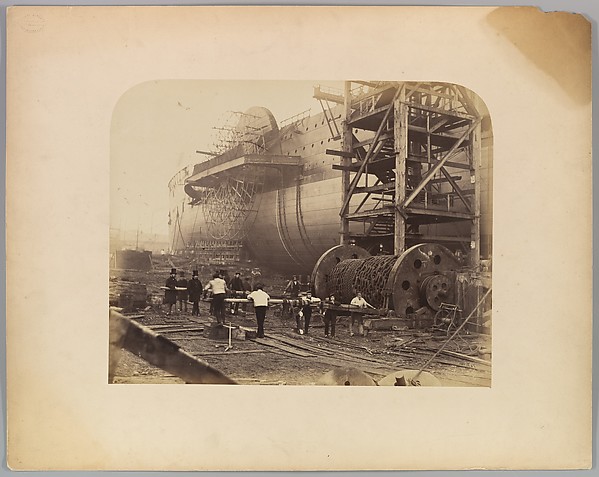 [Men at Work Beside the Launching Chains of the "Great Eastern"]
