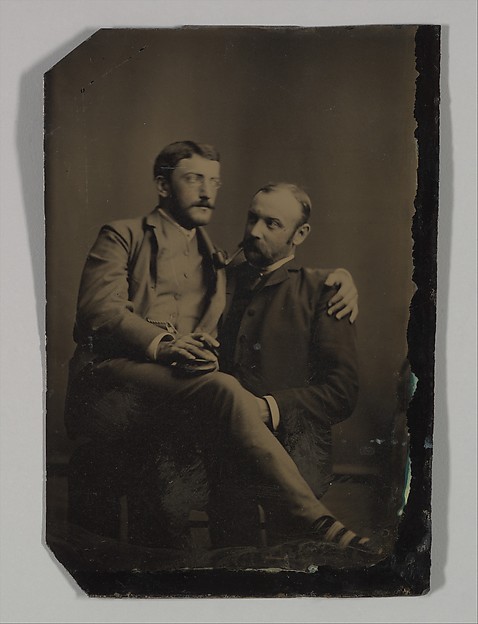 [Two Men Smoking, One Seated in the Other's Lap]