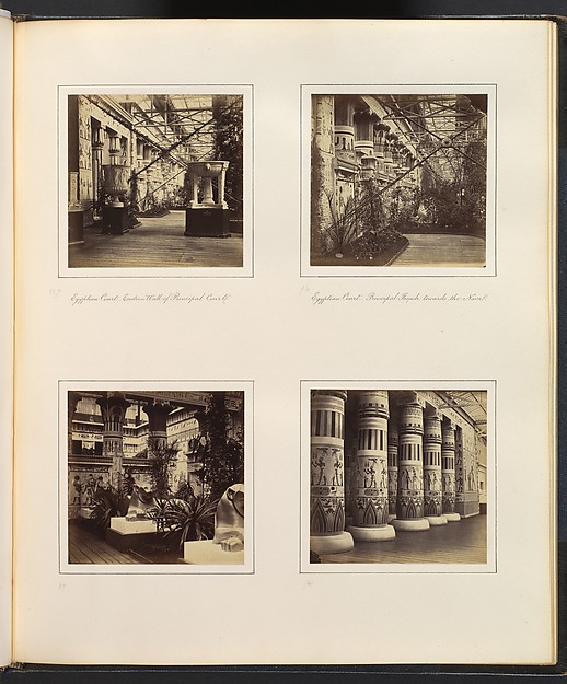 [Egyptian Court, Eastern Wall of Principal Court; Egyptian Court, Principal Facade towards the Nave; Lions in the Egyptian Court; [Colonnade Adorned with Egyptian Paintings]